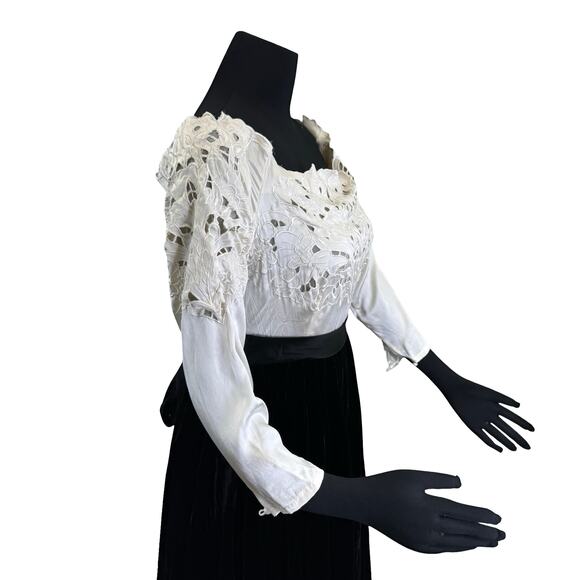 Vintage Nancy Johnson Off-Shoulder Velvet & Lace Midi Dress – Sz 14 - Picture 3 of 16